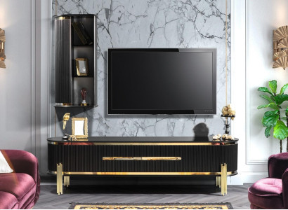 Modern lowboard luxury TV cabinet TV lowboard Living room furniture Black Gold
